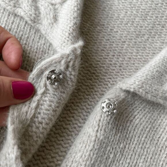 Sarah Spencer Lambswool Angora Cardigan Cable Collar Beige Button Sweater S - Picture 6 of 11